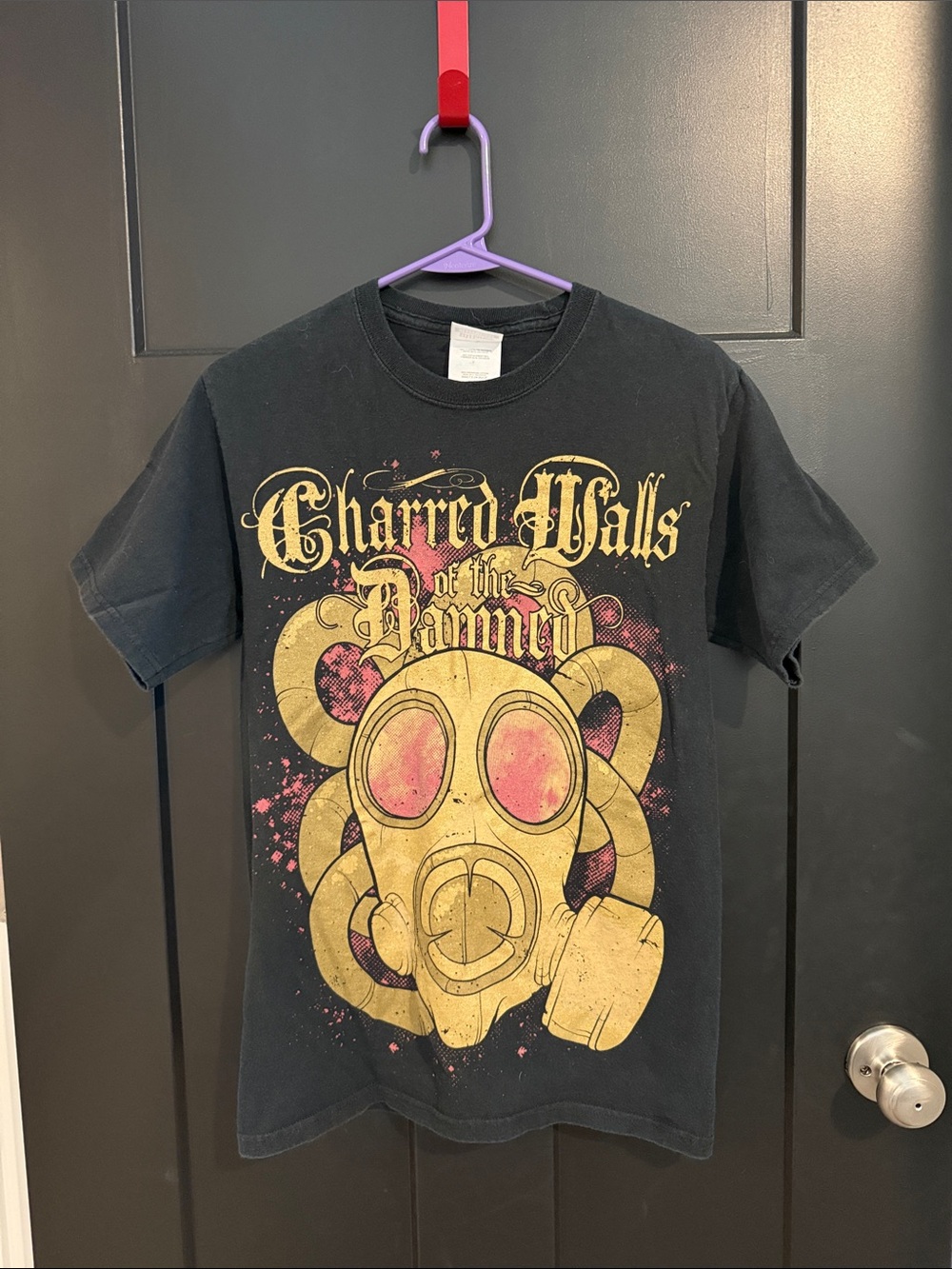 Charred Walls of the Damned Black Graphic Tee with Yellow & Pink Print